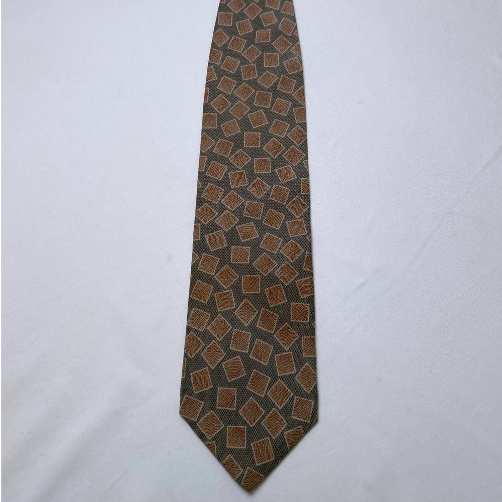 Pavone Mens Geometric Square Silk Made in Italy Necktie OS Olive Tan